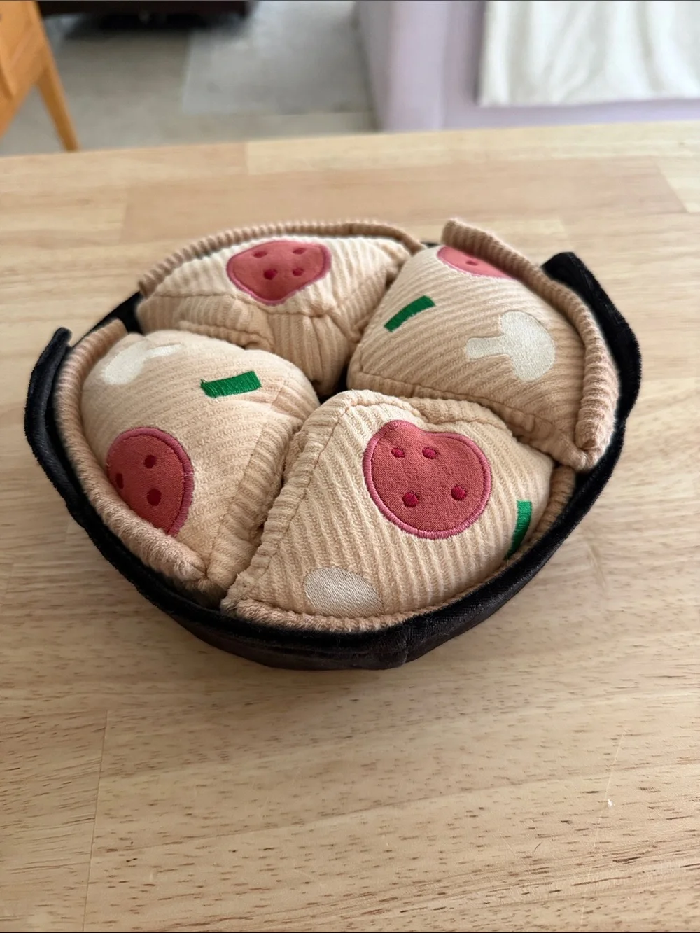 Lambwolf Collective Dog Toy Pizza Slice Set in Beige with Pink Toppings